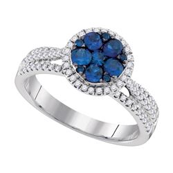 0.87 CTW Blue Sapphire Cluster Circle Diamond Ring 14KT White Gold - REF-97X4Y