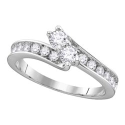 1.45 CTW Diamond 2-stone Hearts Together Bridal Ring 14KT White Gold - REF-187M4H