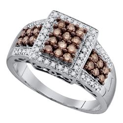 0.62 CTW Cognac-brown Color Diamond Square Cluster Ring 10KT White Gold - REF-37Y5X