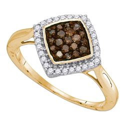 0.33 CTW Cognac-brown Color Diamond Diagonal Ring 10KT Yellow Gold - REF-19N4F
