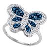 Image 1 : 0.71 CTW Blue Color Diamond Butterfly Bug Ring 10KT White Gold - REF-37H5M