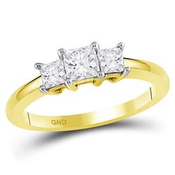 0.83 CTW Princess Diamond 3-stone Bridal Engagement Ring 14KT Yellow Gold - REF-97X4Y