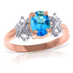 Genuine 0.97 ctw Blue Topaz & Diamond Ring Jewelry 14KT Rose Gold - REF-59A2K