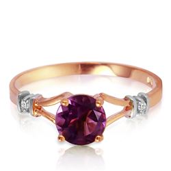 Genuine 0.92 ctw Amethyst & Diamond Ring Jewelry 14KT Rose Gold - REF-28P4H