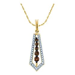0.50 CTW Cognac-brown Color Diamond Vertical Journey Pendant 14KT Yellow Gold - REF-40F4N