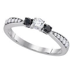 0.39 CTW Diamond 3-stone Tapered Bridal Engagement Ring 10KT White Gold - REF-28K4W