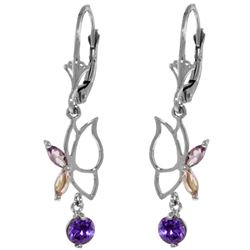 Genuine 0.80 ctw Amethyst Earrings Jewelry 14KT White Gold - REF-38N2R