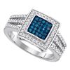 Image 1 : 0.50 CTW Blue Color Diamond Square Cluster Open Shank Ring 10KT White Gold - REF-37H5M