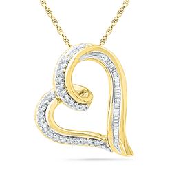 0.16 CTW Diamond Heart Outline Pendant 10KT Yellow Gold - REF-16N4F