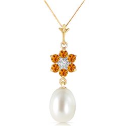 Genuine 4.53 ctw Pearl, Citrine & Diamond Necklace Jewelry 14KT Yellow Gold - REF-29N7R