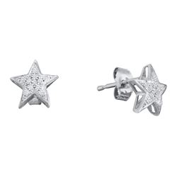 0.05 CTW Diamond Star Cluster Screwback Earrings 10KT White Gold - REF-8H9M