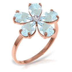 Genuine 2.22 ctw Aquamarine & Diamond Ring Jewelry 14KT Rose Gold - REF-42A2K