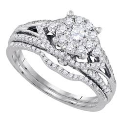 0.75 CTW Diamond Cluster Bridal Engagement Ring 14KT White Gold - REF-112K5W