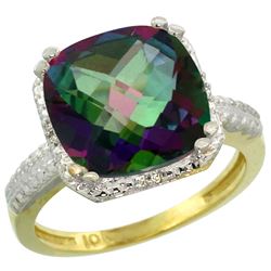 Natural 5.96 ctw Mystic-topaz & Diamond Engagement Ring 10K Yellow Gold - REF-32H4W
