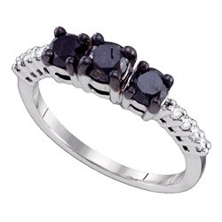 1.06 CTW Black 3-stone Color Diamond Bridal Anniversary Ring 10KT White Gold - REF-30N2F