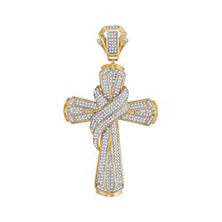 1.17 CTW Mens Diamond Bound Cross Charm Pendant 10KT Yellow Gold - REF-138N2F