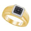 Image 1 : 0.40 CTW Mens Black Color Diamond Square Cluster Ring 10KT Yellow Gold - REF-41M9H