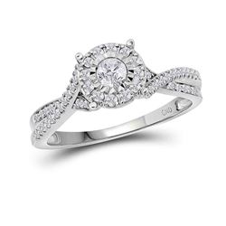 0.33 CTW Diamond Halo Bridal Engagement Anniversary Ring 14k White Gold - REF-52N4F