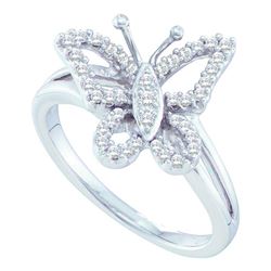 0.25 CTW Diamond Butterfly Bug Cluster Ring 14KT White Gold - REF-44X9Y