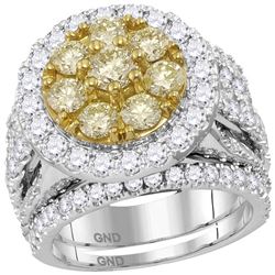 4.07 CTW Yellow Diamond Halo Bridal Wedding Engagement Ring 14KT White Gold - REF-420Y2X