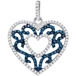0.50 CTW Blue Color Diamond Antique-style Heart Pendant 10KT White Gold - REF-28F4N