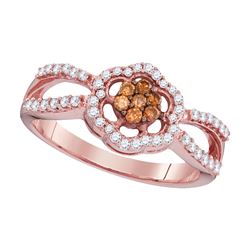 0.35 CTW Cognac-brown Color Diamond Cluster Ring 10KT Rose Gold - REF-28W4K