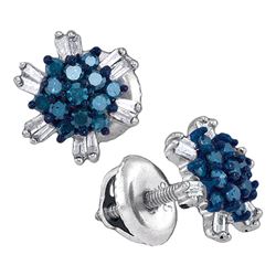 0.50 CTW Blue Color Diamond Cluster Screwback Earrings 10KT White Gold - REF-24Y2X