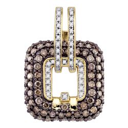2.26 CTW Cognac-brown Color Diamond Square Pendant 10KT Yellow Gold - REF-104Y9X