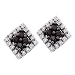 0.25 CTW Black Color Diamond Square Cluster Earrings 14KT White Gold - REF-18F2N