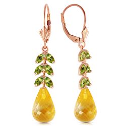 Genuine 11.20 ctw Citrine & Peridot Earrings Jewelry 14KT Rose Gold - REF-56Y2F