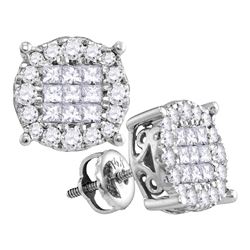 1 CTW Princess Diamond Soleil Cluster Earrings 14KT White Gold - REF-97W4K