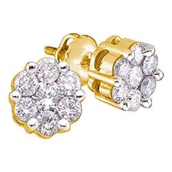 1 CTW Diamond Flower Screwback Stud Earrings 14KT Yellow Gold - REF-86K2W