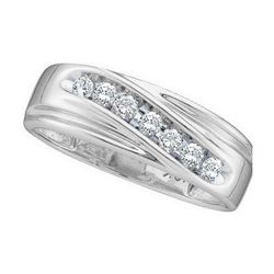 0.25 CTW Mens Channel-set Diamond Wedding Anniversary Ring 14KT White Gold - REF-34N4F