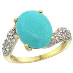 Natural 6.45 ctw turquoise & Diamond Engagement Ring 14K Yellow Gold - REF-72A3V