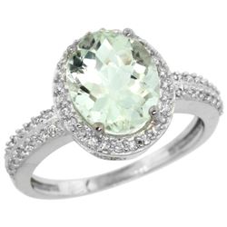 Natural 2.56 ctw Green-amethyst & Diamond Engagement Ring 14K White Gold - REF-42W2K