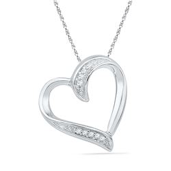 0.03 CTW Diamond Heart Outline Pendant 10KT White Gold - REF-7Y4X