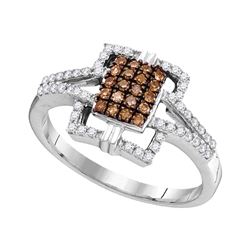 0.33 CTW Cognac-brown Color Diamond Square Ring 10KT White Gold - REF-24Y2X