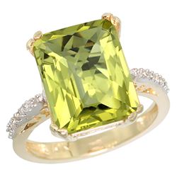 Natural 5.48 ctw Lemon-quartz & Diamond Engagement Ring 14K Yellow Gold - REF-49N7G