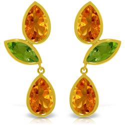 Genuine 13.6 ctw Citrine & Peridot Earrings Jewelry 14KT Yellow Gold - REF-62T4A