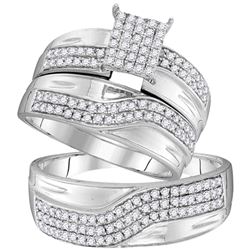 0.75 CTW His & Hers Diamond Cluster Matching Bridal Ring 10KT White Gold - REF-52X4Y