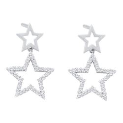 0.25 CTW Diamond Double Star Dangle Screwback Earrings 10KT White Gold - REF-22H4M