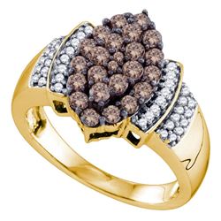 1 CTW Cognac-brown Color Diamond Cluster Ring 10KT Yellow Gold - REF-67X4Y