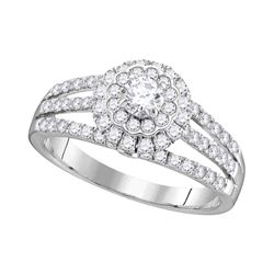 1.03 CTW Diamond Solitaire Halo Bridal Engagement Ring 14KT White Gold - REF-97N4F