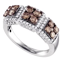 1.35 CTW Cognac-brown Color Diamond Cluster Ring 10KT White Gold - REF-82F4N