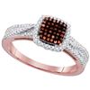 Image 1 : 0.33 CTW Red Color Diamond Square Cluster Ring 10KT Rose Gold - REF-34W4K