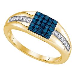 0.50 CTW Mens Blue Color Diamond Square Cluster Ring 10KT Yellow Gold - REF-34H4M