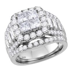 3.03 CTW Princess Diamond Cluster Halo Bridal Engagement Ring 14KT White Gold - REF-322K3W