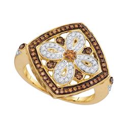 0.40 CTW Brown Color Diamond Square Fashion Ring 14KT Yellow Gold - REF-49F5N