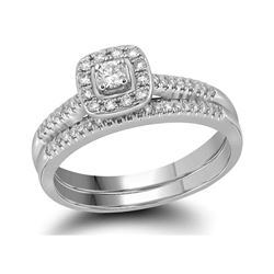 0.32 CTW Princess Diamond Square Halo Bridal Engagement Ring 10KT White Gold - REF-44K9W