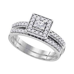 0.50 CTW Princess Diamond Square Halo Bridal Engagement Ring 10KT White Gold - REF-47W8K